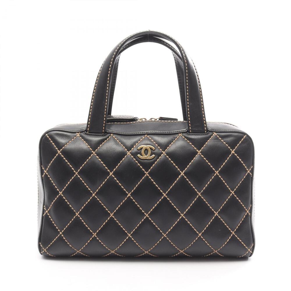 Chanel Wild Stitch Handbag Leather Black